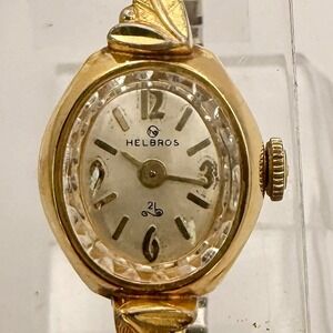 Vintage Helbros Ladies Watch 17J Swiss Gold Tone Speidel 10K GF Band Deco